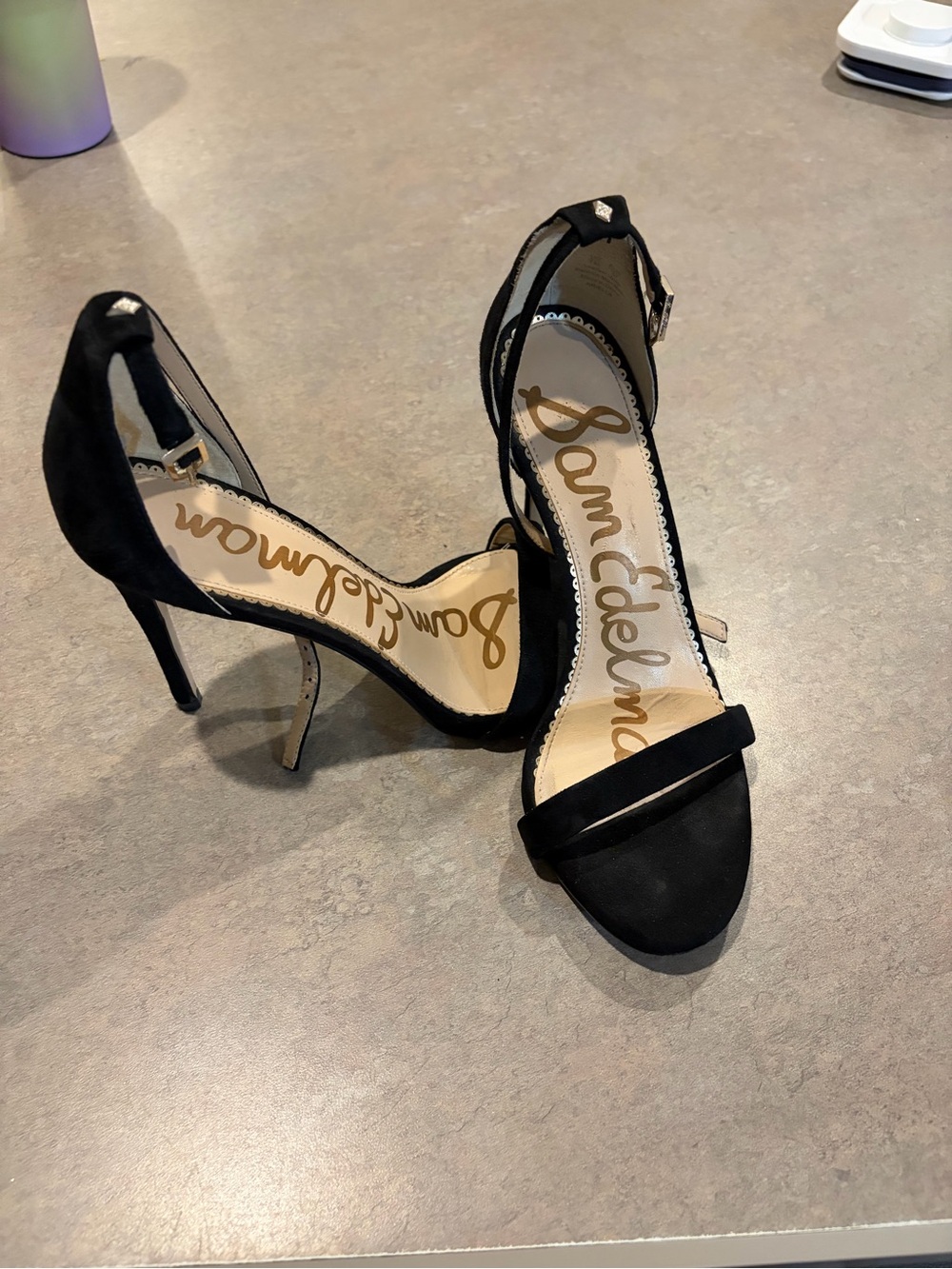 Sam Edelman Black Suede Open-Toe Ankle-Strap Heels